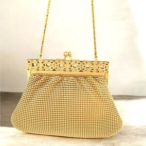 🆕 Whiting & Davis Vintage Gold Mesh Shoulder Bag Crossbody